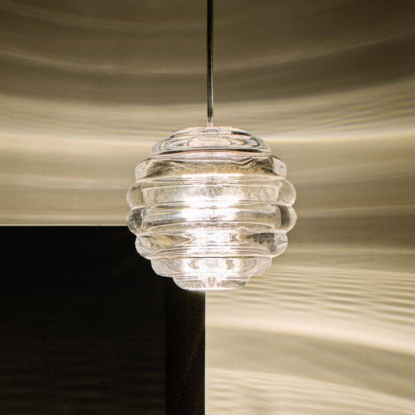 Tom Dixon Lampada a sospensione in vetro Press Sphere, dimmerabile, Chiaro / Trasparente, Soggiorno / Sala da pranzo, Vetro, Design, Lampada a sospensione