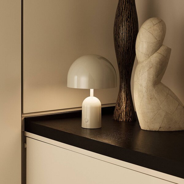 Tom Dixon Lampada da tavolo ricaricabile BELL PORTABLE, grigio chiaro 28 cm IP44 dimmerabile, Alluminio / Grigio / Zincato, Soggiorno / Sala da pranzo, Plastica, Design