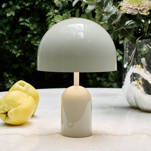 Tom Dixon Lampada da tavolo ricaricabile BELL PORTABLE, grigio chiaro 28 cm IP44 dimmerabile, Alluminio / Grigio / Zincato, Soggiorno / Sala da pranzo, Plastica, Design