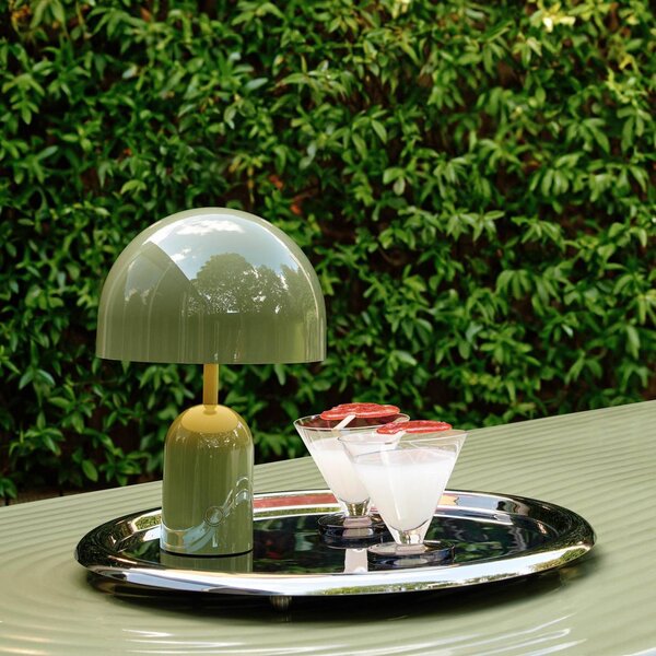 Tom Dixon Lampada da tavolo ricaricabile BELL PORTABLE, verde muschio 28 cm IP44 dimmerabile, Verde, Soggiorno / Sala da pranzo, Plastica, Design