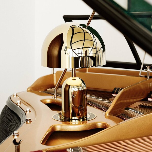 Tom Dixon Lampada da tavolo a batteria BELL PORTABLE, oro, 28 cm IP44 dimmerabile, Ottone / Oro, Soggiorno / Sala da pranzo, Plastica, Design