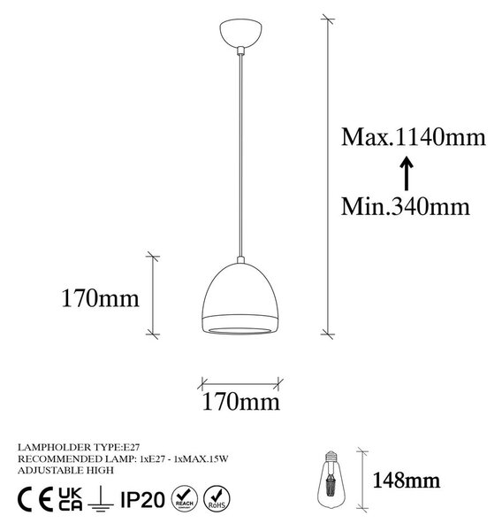 Lampada a sospensione color bronzo con paralume in metallo ø 17 cm Mugo - Opviq lights