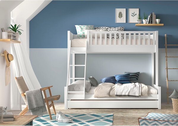 Letto a castello in pino bianco con spazio contenitivo 140x200/90x200 cm SCOTT - Vipack