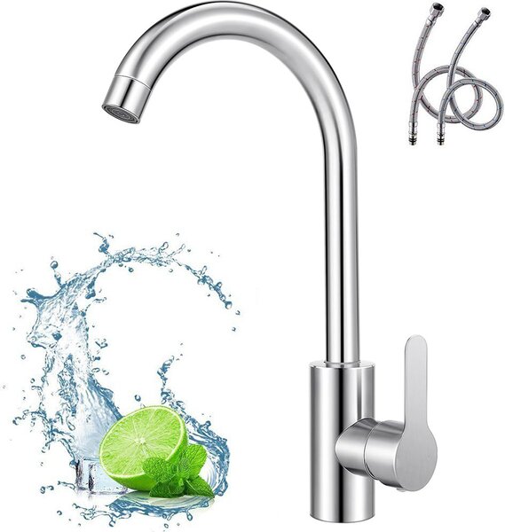 Rubinetto da cucina in acciaio inossidabile, miscelatore monocomando per lavello, rubinetto girevole a 360°, per bagno, giardino e cucina