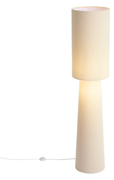 Lampada da terra Japandi beige in tessuto teddy a 2 luci - Trombet