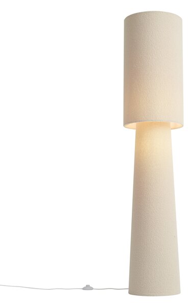 Lampada da terra Japandi beige in tessuto teddy a 2 luci - Trombet