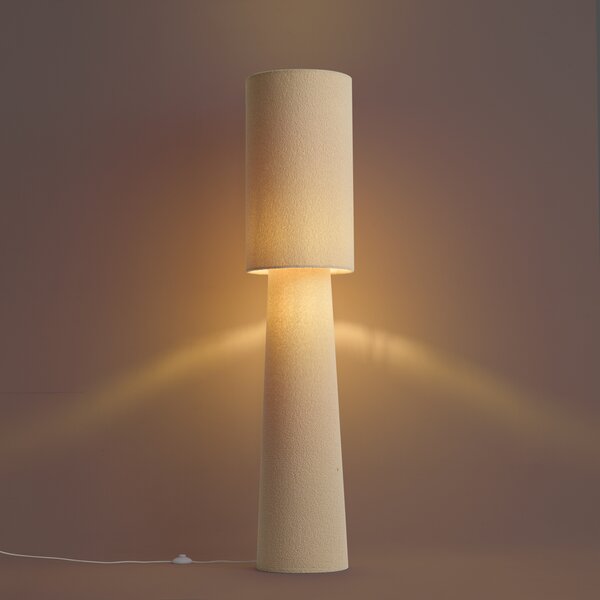 Lampada da terra Japandi beige in tessuto teddy a 2 luci - Trombet
