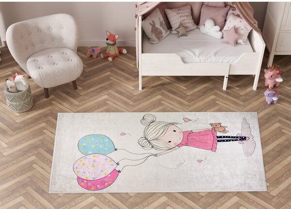 Tappeto per bambini rosa e avorio lavabile 80x120 cm Girl & Baloons – Vitaus