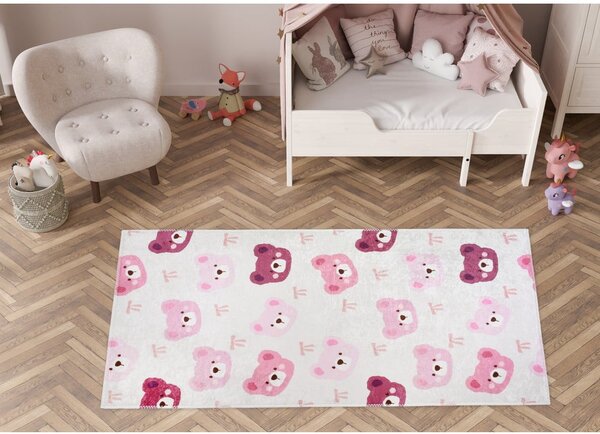Tappeto per bambini rosa e avorio lavabile 60x100 cm Cute Teddies Pink – Vitaus