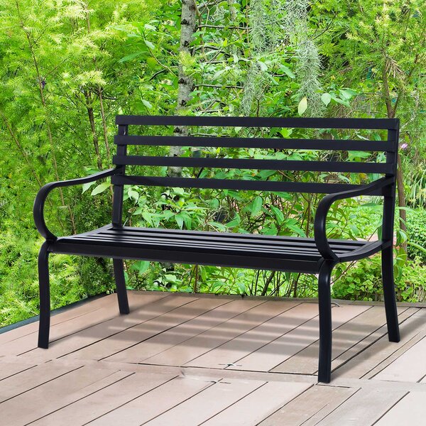 Outsunny Panca da giardino sedia da giardino in metallo 2 posti impermeabile nero 127 x 62 x 82 cm|Aosom