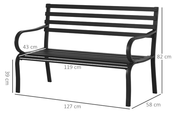 Outsunny Panca da giardino sedia da giardino in metallo 2 posti impermeabile nero 127 x 62 x 82 cm|Aosom