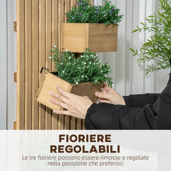 Outsunny Fioriera Verticale a doghe da Esterno con 3 Vasi Rimovibili in Legno, 60x16x80cm, Color legno | Aosom Italy