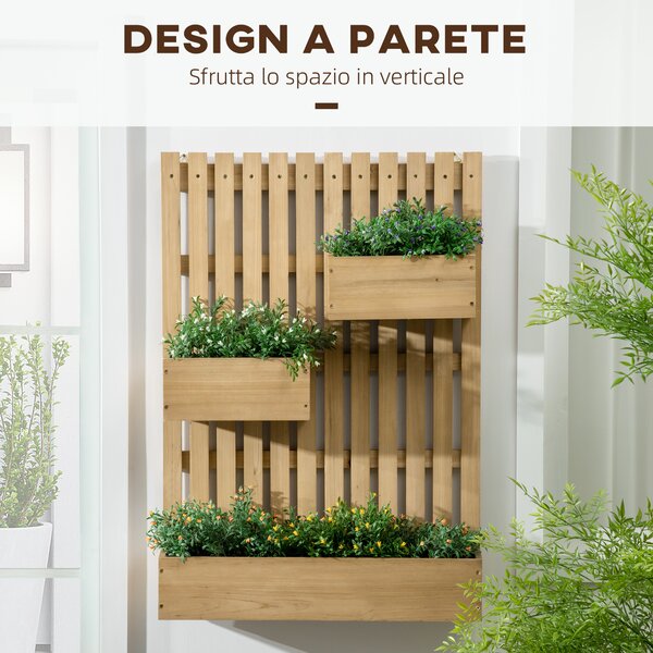 Outsunny Fioriera Verticale a doghe da Esterno con 3 Vasi Rimovibili in Legno, 60x16x80cm, Color legno | Aosom Italy