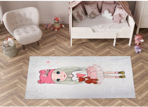Tappeto per bambini lavabile 120x180 cm Cute Girl and the Bear – Vitaus