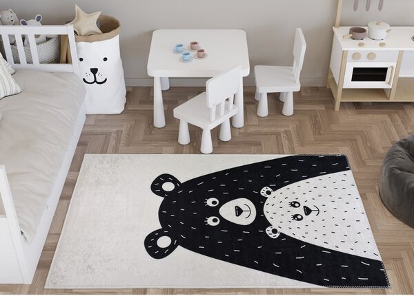 Tappeto per bambini bianco e nero lavabile 100x160 cm Bear Family – Vitaus