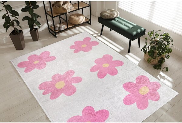 Tappeto per bambini rosa e avorio lavabile 80x150 cm Cute Flowers Pink – Vitaus