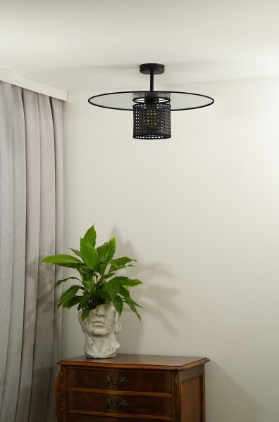 Duolla - Lampadario a plafone TOKYO RATTAN 1xE27/15W/230V diametro 50 cm nero/argento