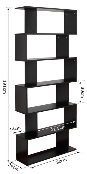 HomCom Libreria di Design in Legno Scaffale a Ripiani e Divisore d'Interni Decorativo Autoportante a 6 Livelli Nero