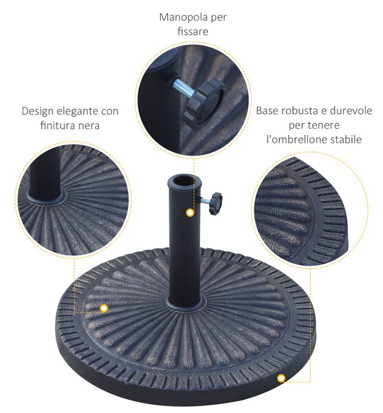 Outsunny Base Ombrellone Rotonda per Pali da Ø3,8-4,8cm con Decorazione e Manopola, Peso 15kg Ø49x32cm|Aosom