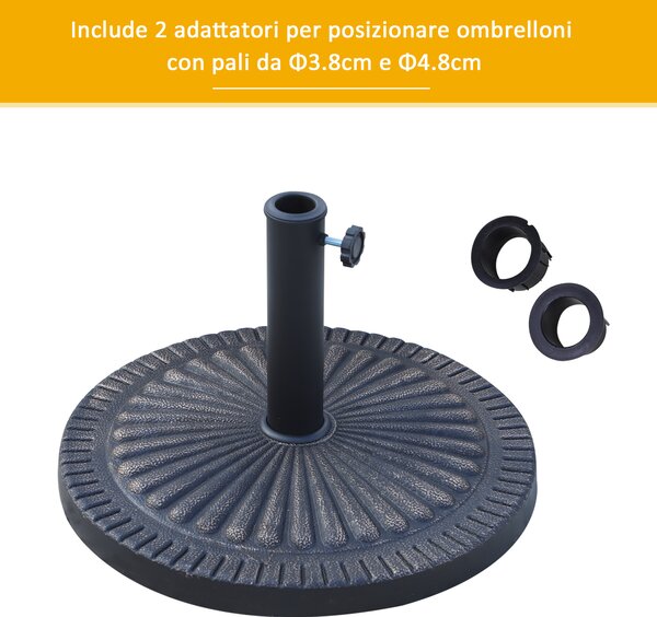 Outsunny Base Ombrellone Rotonda per Pali da Ø3,8-4,8cm con Decorazione e Manopola, Peso 15kg Ø49x32cm|Aosom