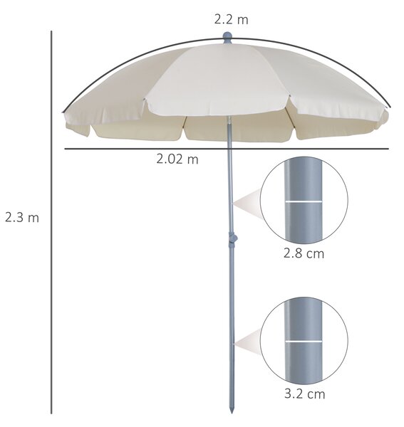 Outsunny Ombrellone da Esterno, Giardino, Terrazza Portatile Φ202cm con Tettuccio Inclinabile in Poliestere Bianco crema|Aosom
