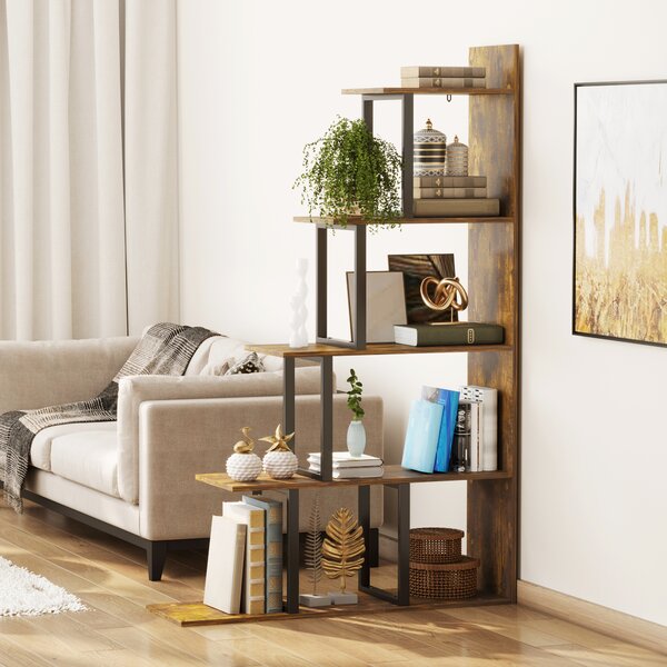 HOMCOM Libreria Scaffale Moderno a Scala con 5 Ripiani, in Stile Industriale e in Legno, 102x30x160cm, Nero e Color Legno|Aosom Italy
