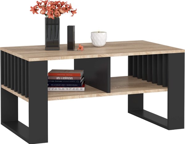 Tavolino ROCKFORD Sonoma rovere 92 cm con base nera L92xH53xP45 cm