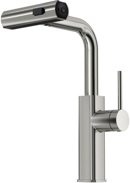 Rubinetto da cucina, estraibile, 3 getti, rubinetto ad alta pressione, rubinetto monomando con doccetta, orientabile a 360°, rubinetto da cucina in acciaio inossidabile spazzolato