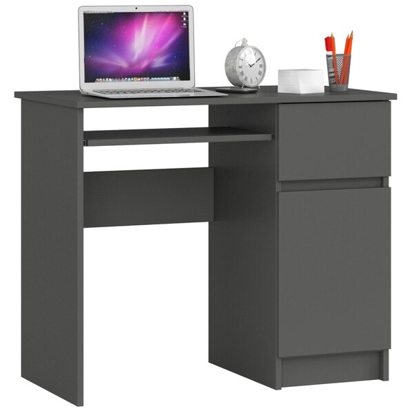 Scrivania PIKSEL PK Grafite Ergonomica e Pratica per Spazi Ridotti 90 cm con Ripiano Estraibile e Design Moderno