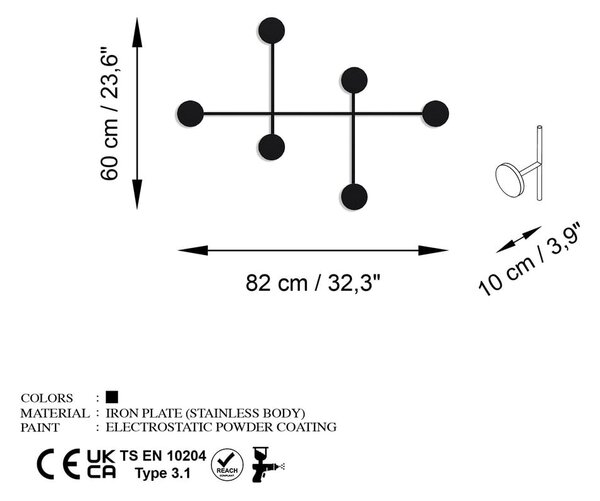Attaccapanni da parete nero in metallo Dama - Kalune Design