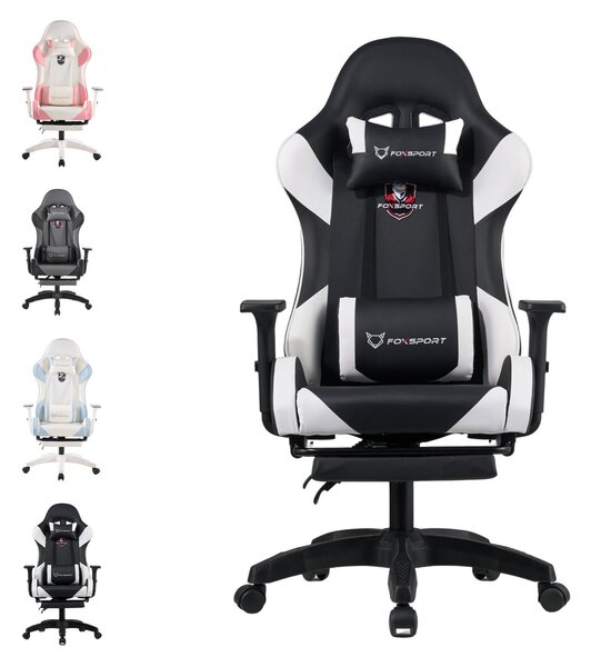 FOXSPORT sedia da gioco sedia da ufficio ergonomica con poggiapiedi retrattile+cuscino lombare+poggiatesta+braccioli flessibili sedia per computer fino a 150kg nero