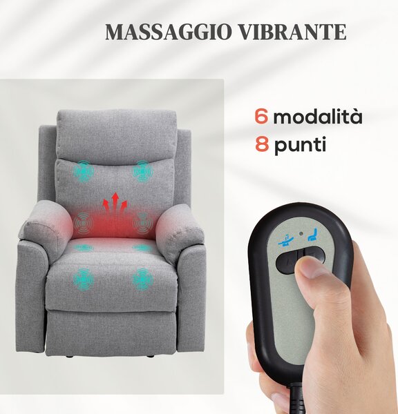 HOMCOM Poltrona Relax Alzapersona Elettrica Reclinabile con Telecomando e Poggiapiedi in Tessuto, Grigio Chiaro