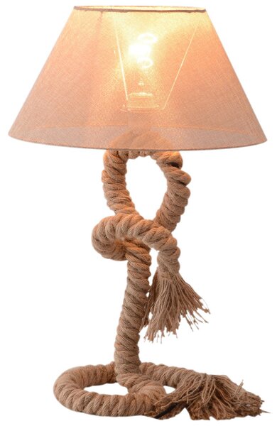 Lampada da tavolo stile marinaro in corda e tessuto beige