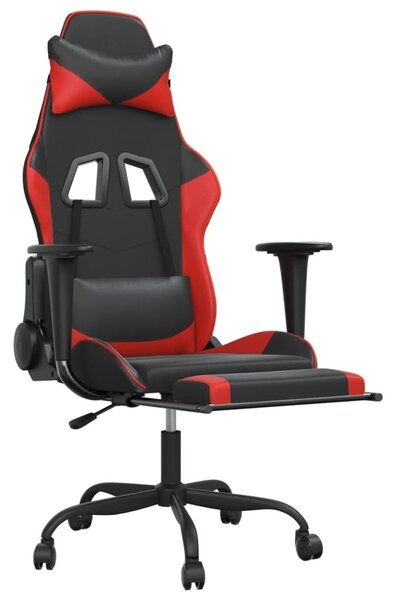 Sedia da gaming vidaXL con funzione massaggio e poggiapiedi, in ecopelle nera e rossa