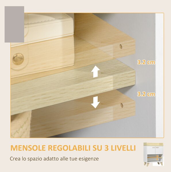 HOMCOM Mobiletto Multiuso con Armadietto e Ripiani Aperti, Mobile per Soggiorno, Cucina, Ufficio in Legno Bianco, 60x30x78cm