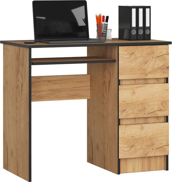 Scrivania per PC AKORD A6 destra nel colore rovere artigianale con L90 x H77 x P50 cm