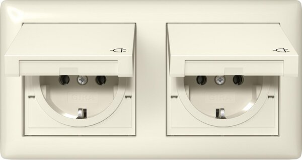Presa SCHUKO Gira KD + set IP44 + cornice 2f standard 55 bianco crema 415801