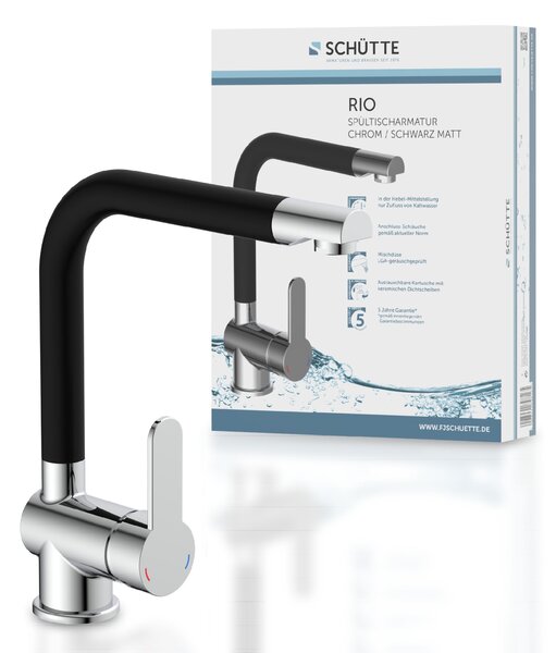Miscelatore da cucina SCHÜTTE RIO, miscelatore da cucina con funzione di risparmio energetico, miscelatore da cucina girevole a 360°, cromo/nero opaco