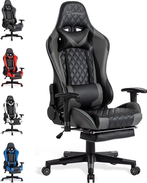 FOXSPORT sedia da gioco ergonomica-sedia da scrivania-sedia da ufficio regolabile in altezza-sedia da computer per adulti ragazze ragazzi sedia girevole executive-grigio