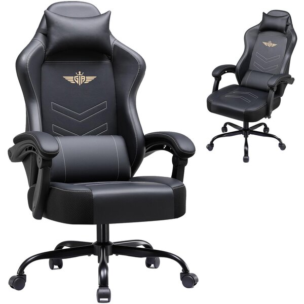 Sedia da gaming GTPLAYER, sedia ergonomica per giocatori, sedia da ufficio con altezza regolabile, dotata di cuscini per la testa e la zona lombare, sedia girevole in ecopelle, colore nero