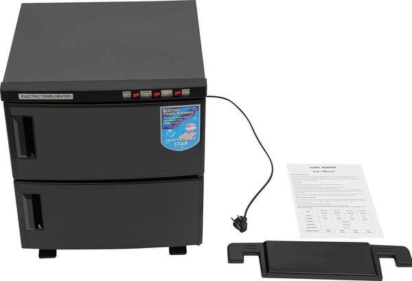 Armadio scaldasalviette - Elettrico, 2 ripiani - 50 L - 412 W - 220 V/50 Hz - Sterilizzazione - Acciaio inossidabile - Nero