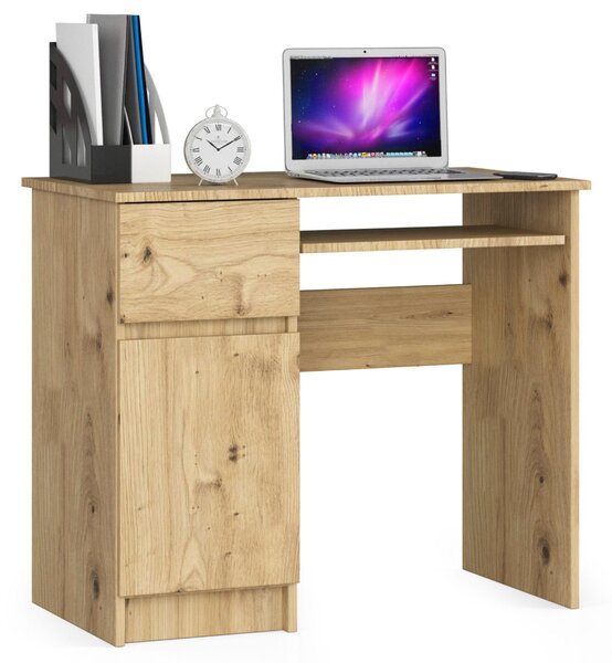 Scrivania 90 cm Pixel sinistra rovere artisan con cassetto e ripiano per casa e ufficio