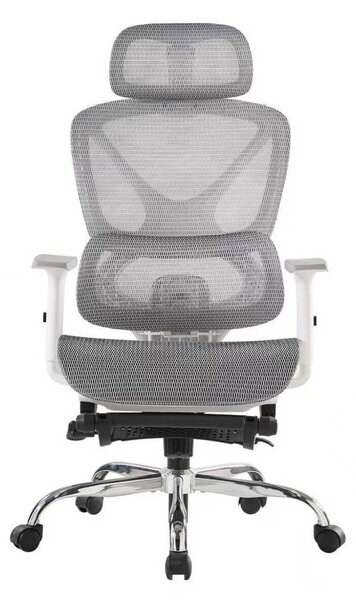 SevenComfort Sedia da ufficio ergonomica con poggiapiedi Braccioli e poggiatesta 3D Schienale regolabile Rivestimento in rete traspirante Grigio