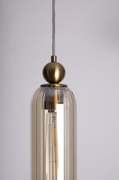Lampada a sospensione CAMPANILA in ottone e ambra, 1xE27x40W, metallo, dimensioni: 155x10x10 cm, IP20, Maxlight