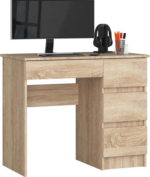 Scrivania ad angolo A-7 in rovere Sonoma con 4 cassetti e design minimalista