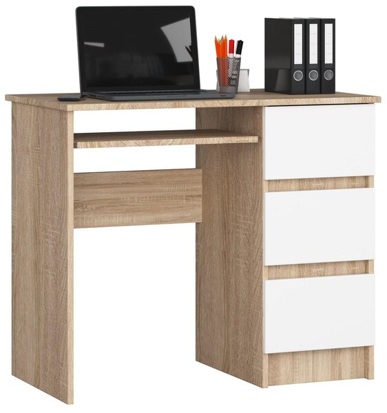 Scrivania A-6 Rovere Sonoma Bianca con spazio di archiviazione e design moderno