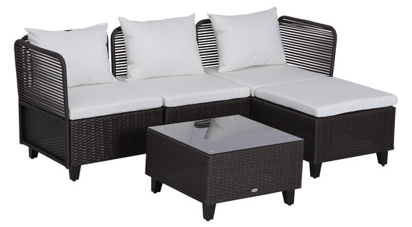 Set Salotto Da Giardino In Rattan Sintetico Divano Pouf E Tavolino Marrone