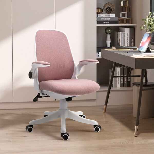 Vinsetto Sedia da Ufficio Ergonomica in Tessuto Effetto Velluto con Altezza Regolabile e Braccioli Sollevabili, 62.5x60x94-104 cm, Bianco e Rosa|Aosom