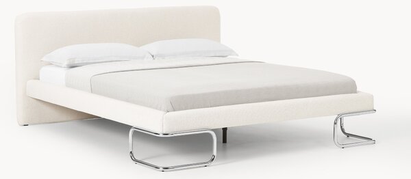 Letto imbottito in bouclé con gambe in metallo Olina