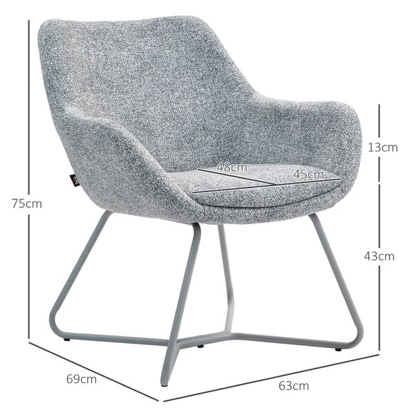 HOMCOM Sedia Moderna con Braccioli e Schienale Imbottiti, in Tessuto Effetto Lino e Acciaio, 63x69x75 cm, Grigio